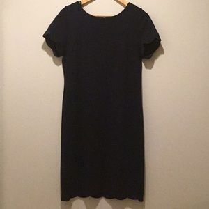 Talbots Navy Cotton Dress with Scalloped Sleeves & Hem.